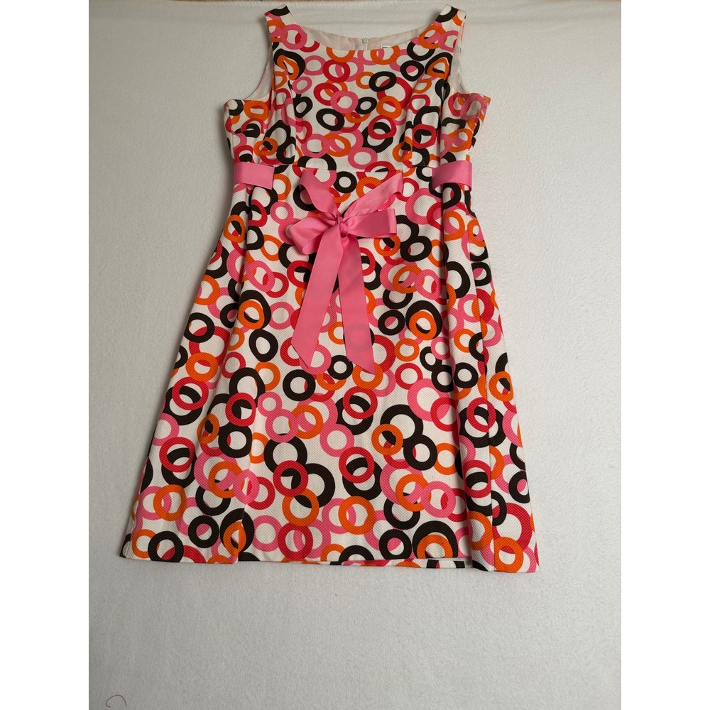Jessica Howard Petite Pink Orange Geometric Circle Print Sleeveless Dress 12P